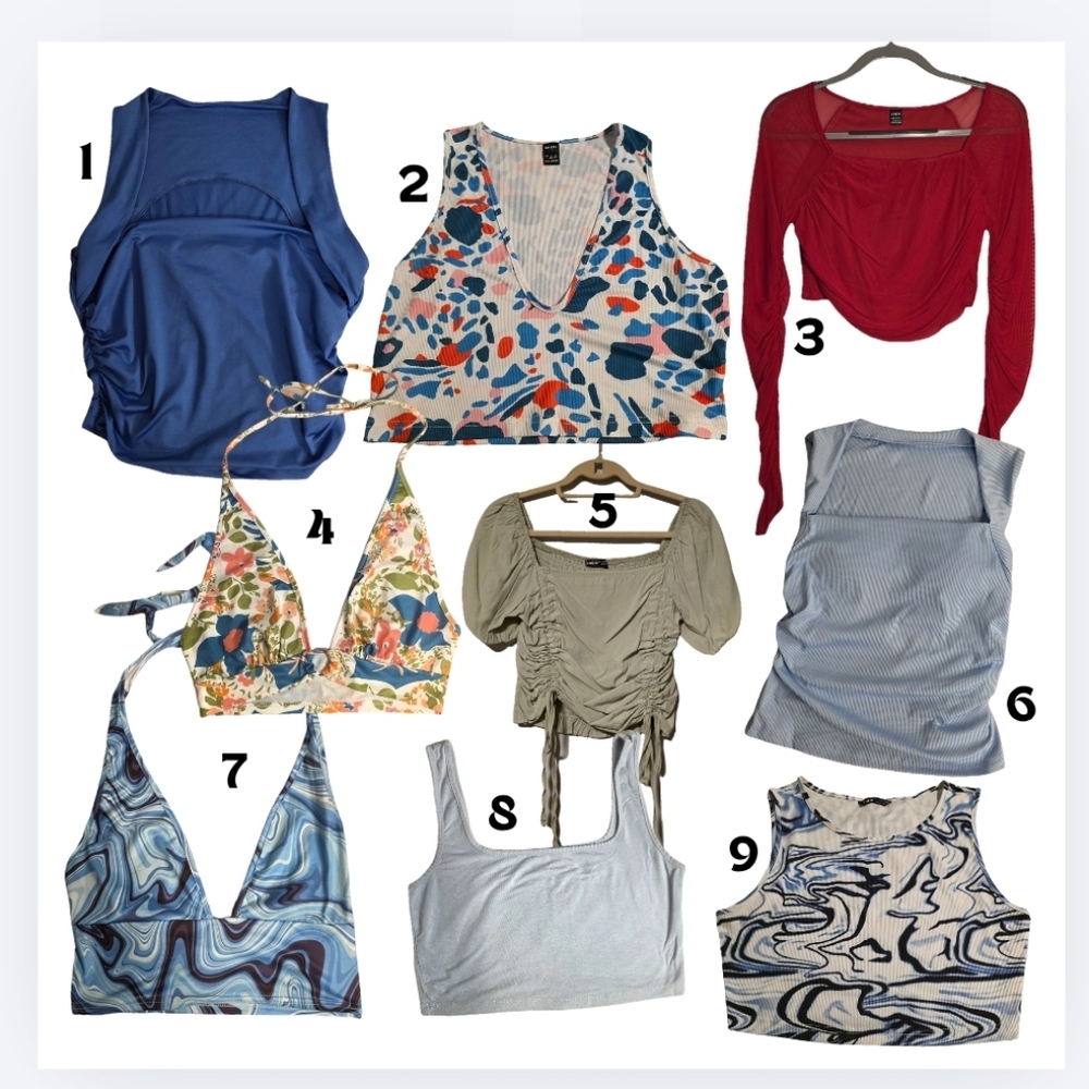 SHEIN Bundle 9 Pieces Crop Tops Y2K Size Large + Medium